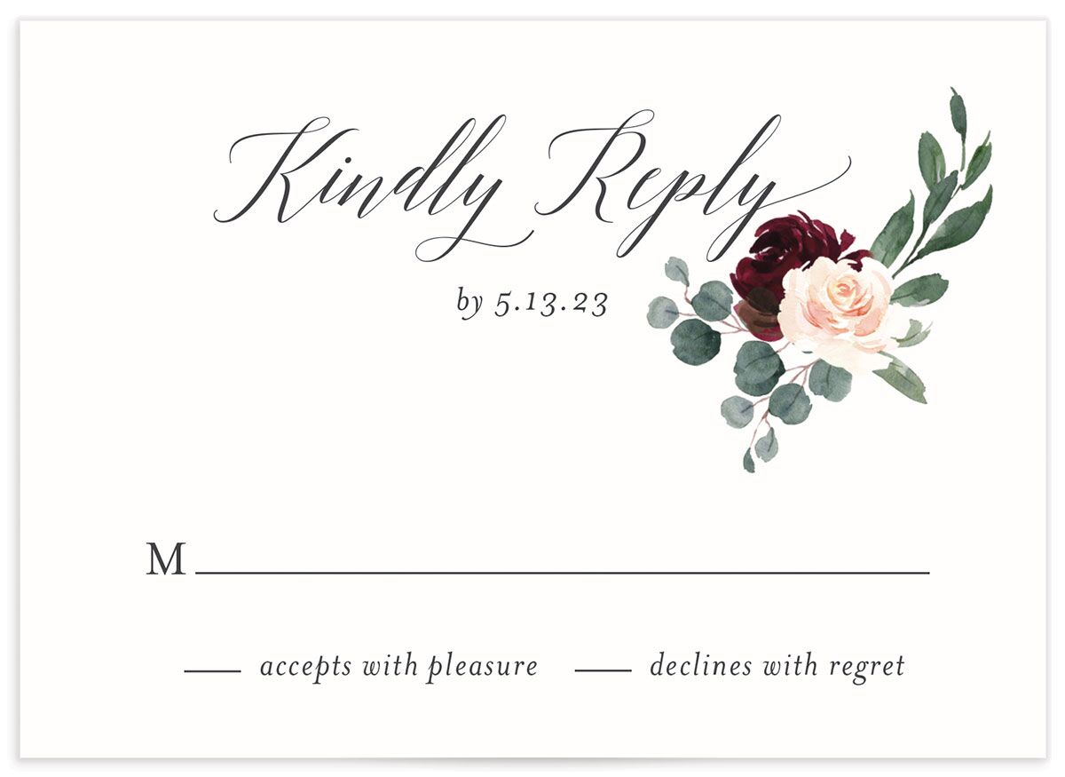 Rose Band Wedding Response Cards front in Ruby