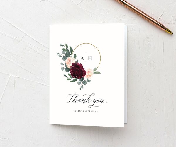 Rose Band Thank You Cards front in Ruby