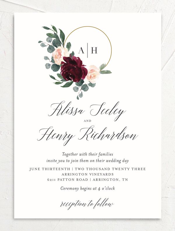 Rose Band Wedding Invitations front in Red