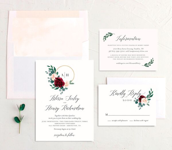 Rose Band Wedding Invitations suite in Red