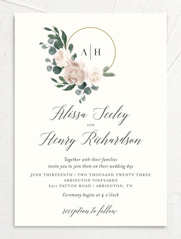 Rose Band Wedding Invitations front in Pure White