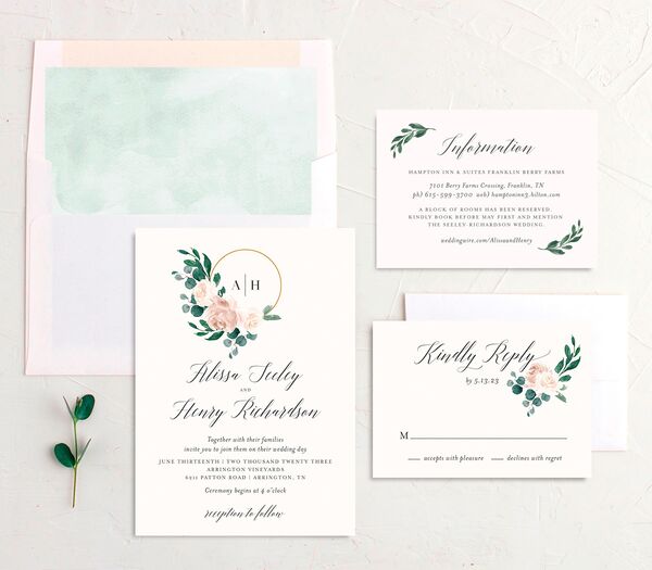 Rose Band Wedding Invitations suite in Pure White