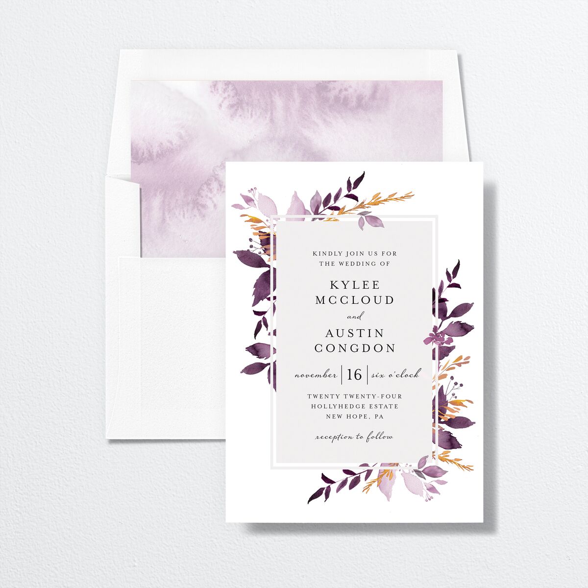 Watercolor Foliage Envelope Liners envelope-and-liner in Jewel Purple