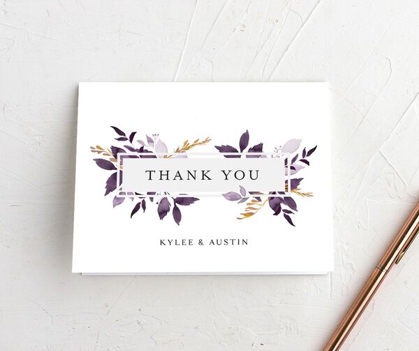 Watercolor Foliage Thank You Cards front in Jewel Purple