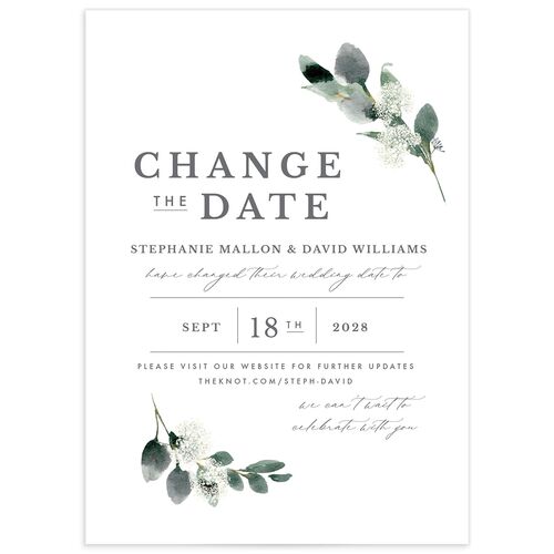 Elegant Greenery Change The Date Cards - Pure White