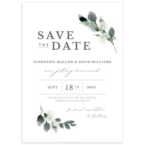 Elegant Greenery Save The Date Cards - Pure White