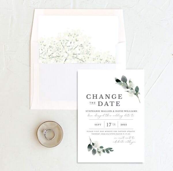 Earthy Flora Change the Date Cards envelope-and-liner in Pure White