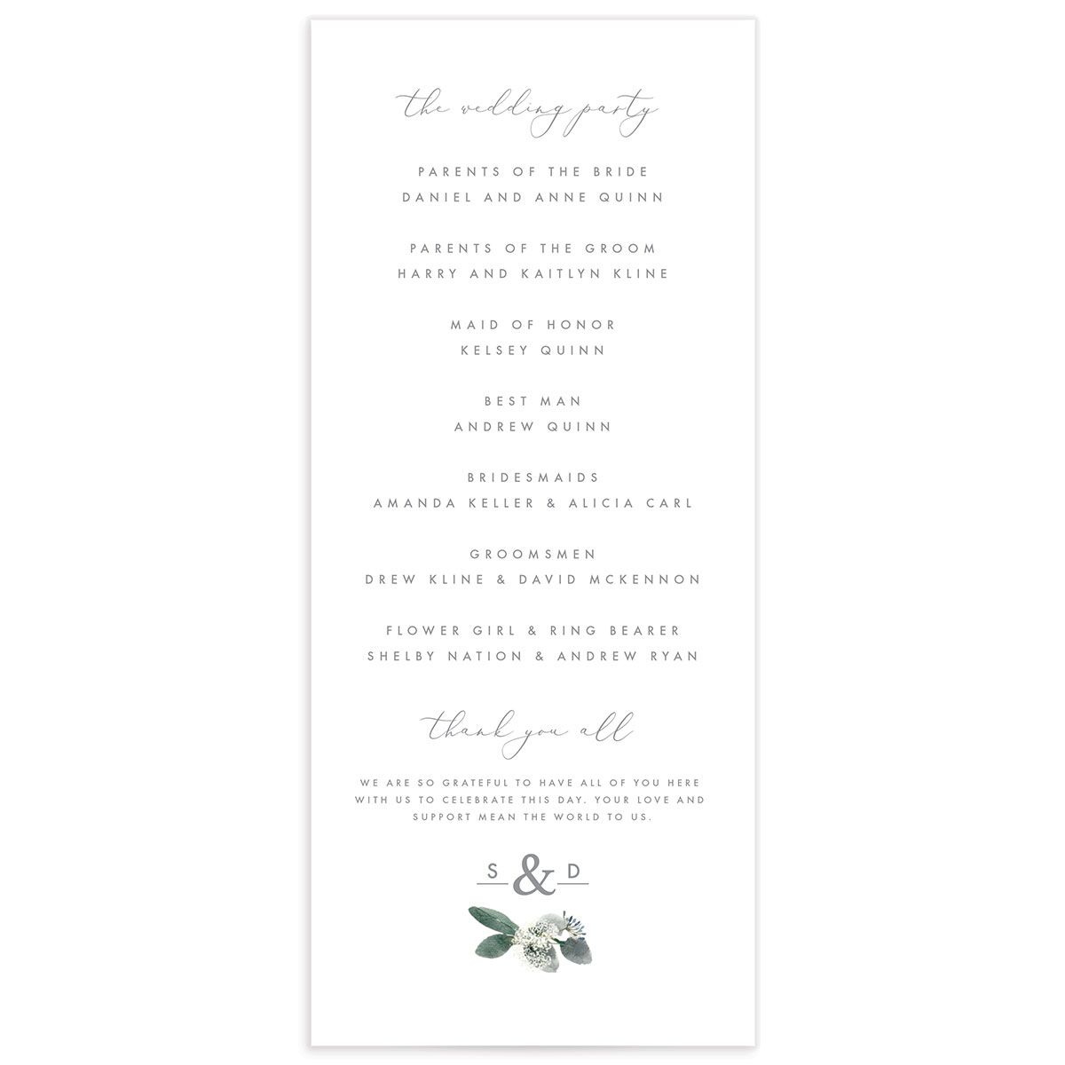 Earthy Flora Wedding Programs back in Pure White
