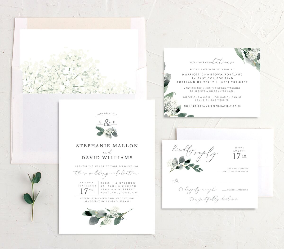 Earthy Flora Wedding Invitations suite in Pure White