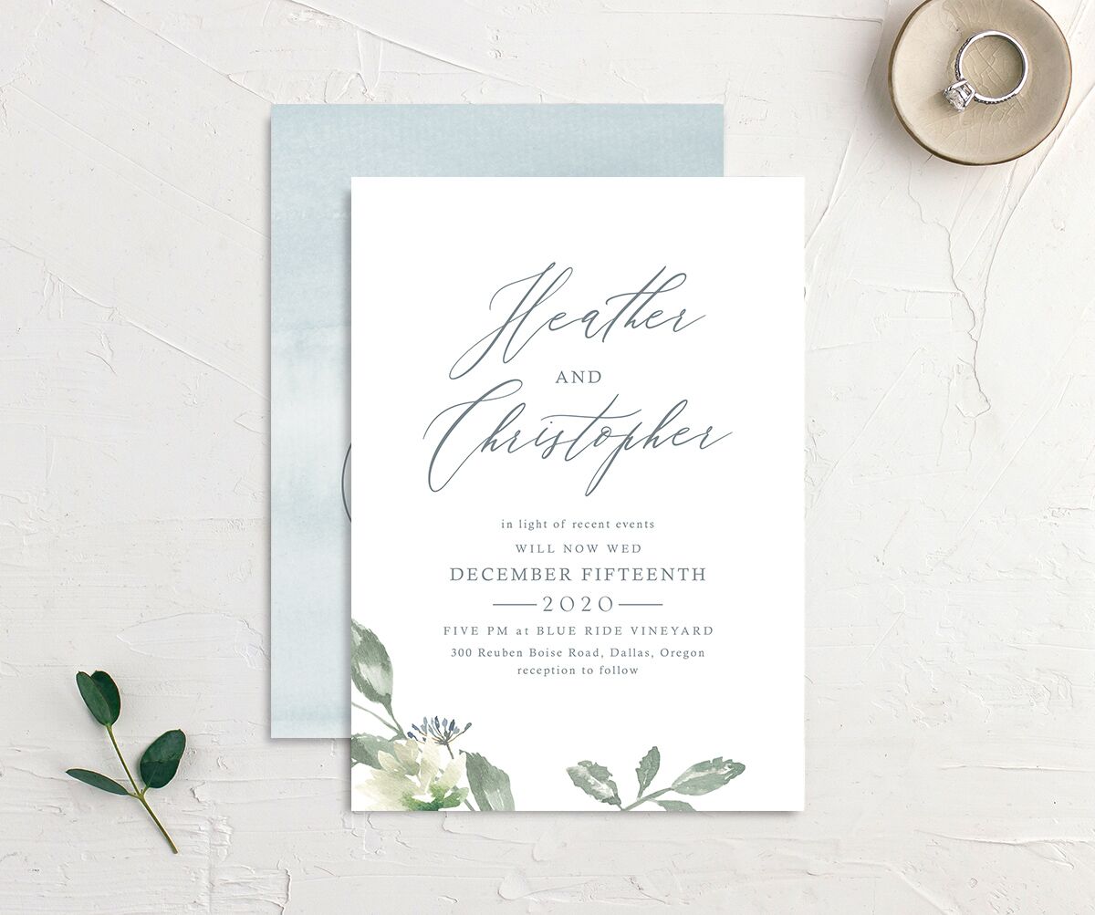 Watercolor Floral Change the Date Cards front-and-back in French Blue