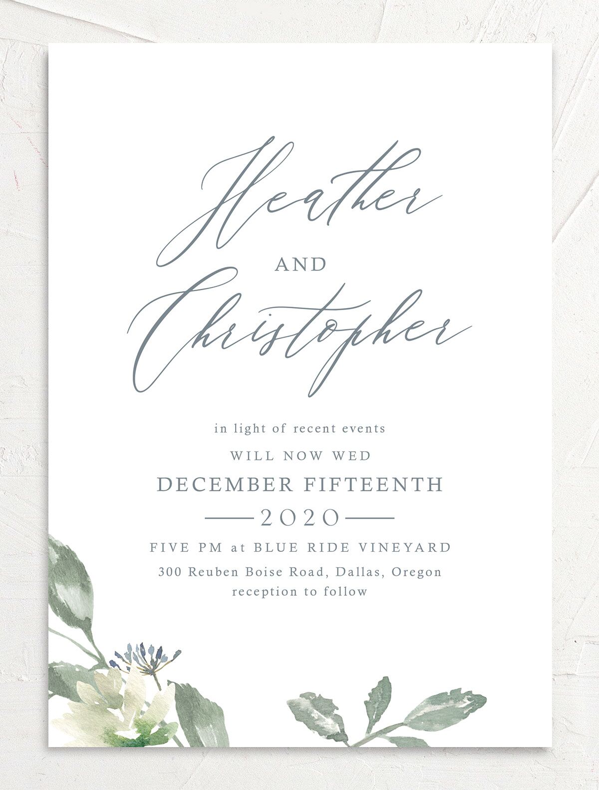 Watercolor Floral Change the Date Cards front in French Blue
