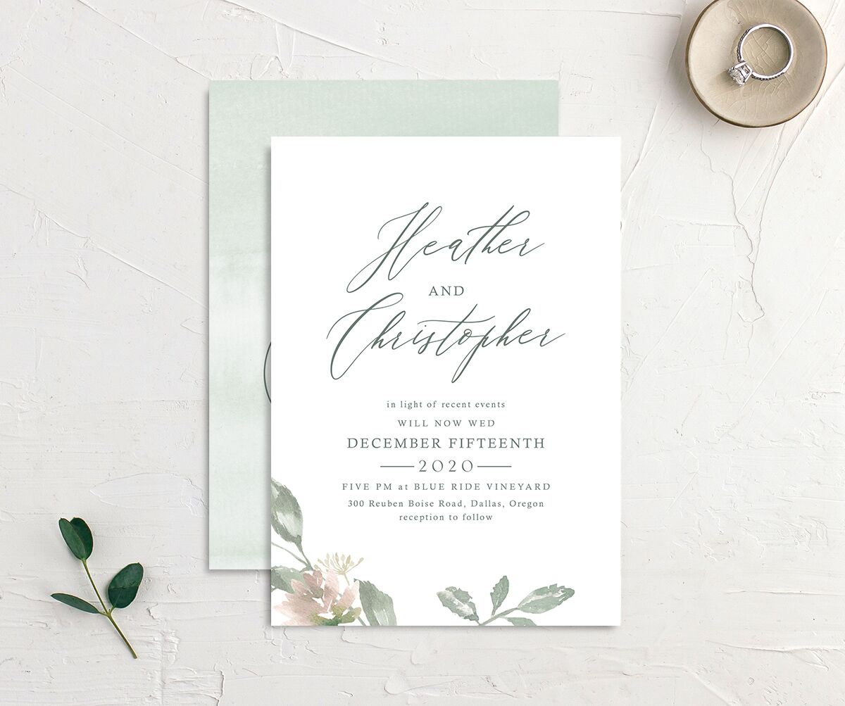Watercolor Floral Change the Date Cards front-and-back in Jewel Green