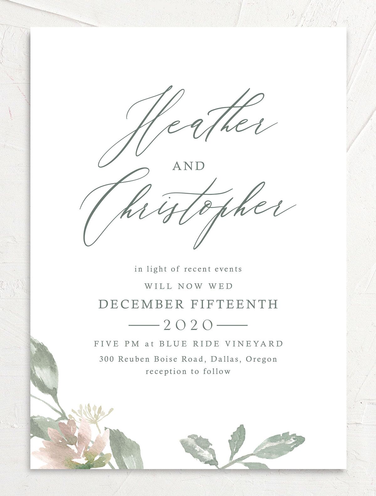 Watercolor Floral Change the Date Cards front in Green
