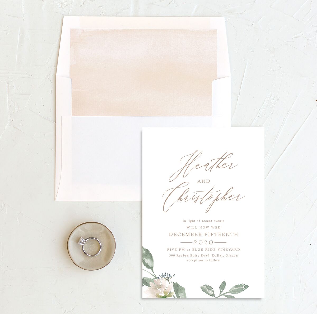 Watercolor Floral Change the Date Cards envelope-and-liner in Rose Pink