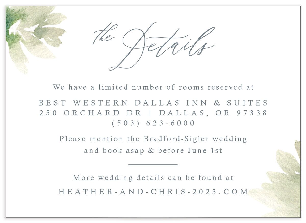 Watercolor Floral Wedding Enclosure Cards front in French Blue