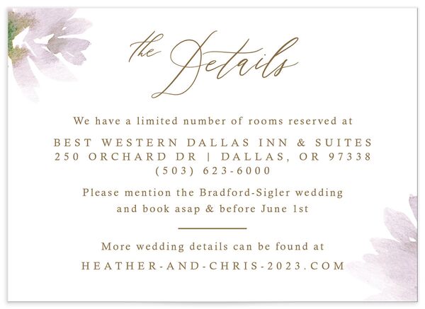 Watercolor Floral Wedding Enclosure Cards front in Lilac