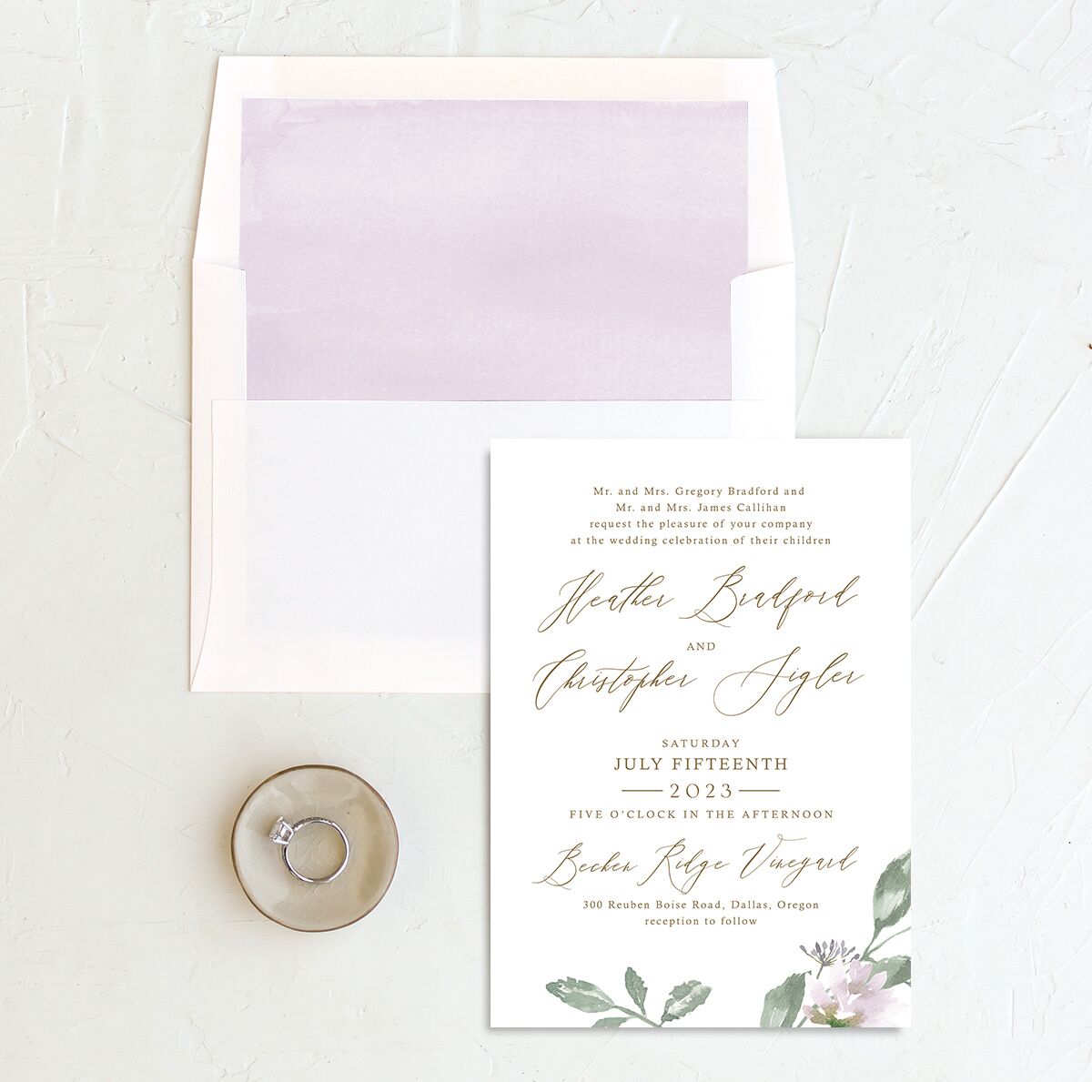 Watercolor Floral Envelope Liners envelope-and-liner in Lilac
