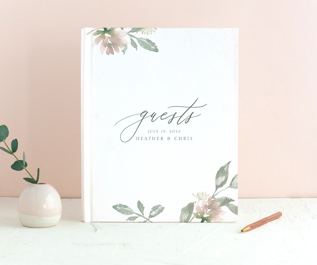 Watercolor Floral Wedding Guest Book front in Jewel Green
