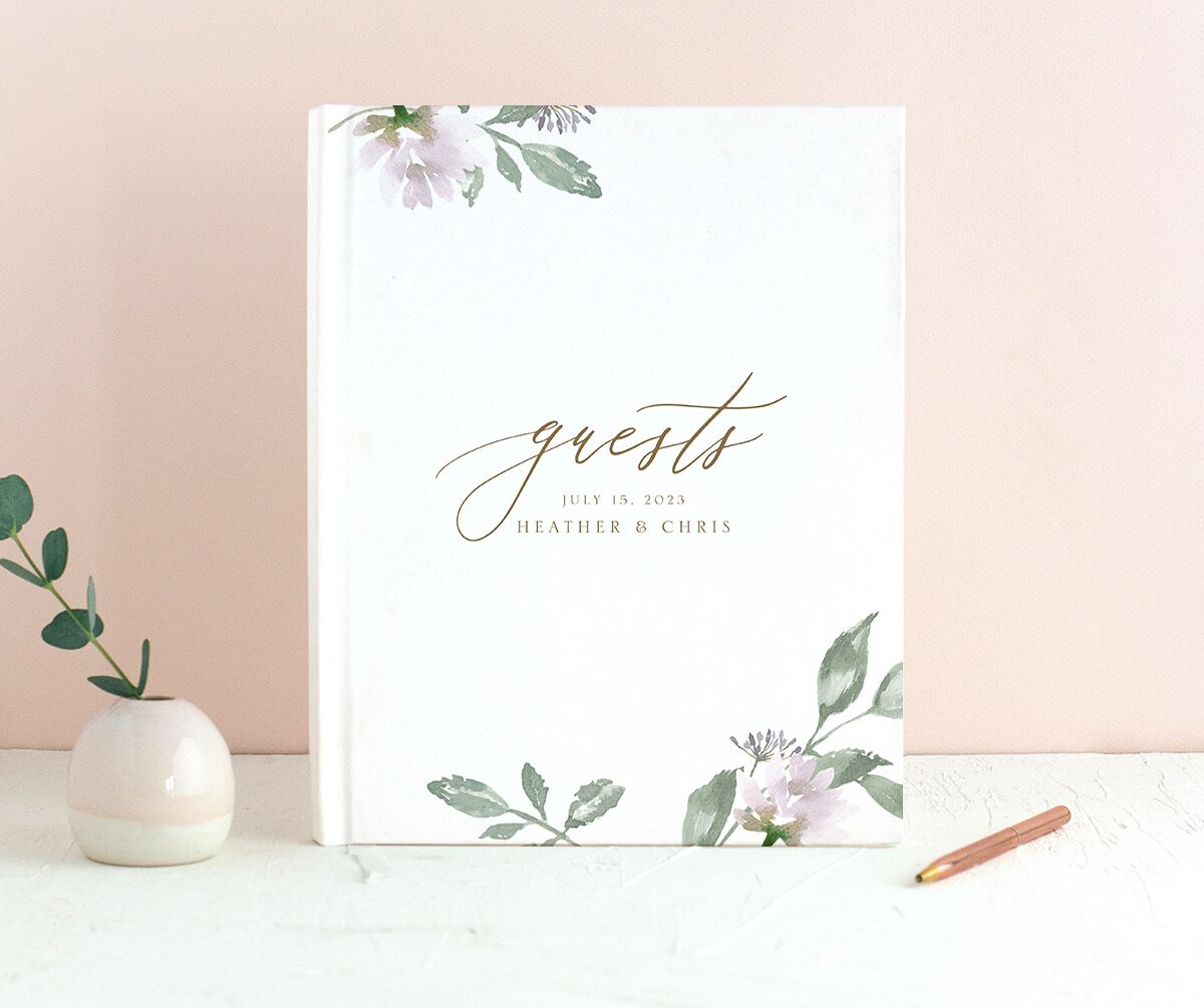 Watercolor Floral Wedding Guest Book front in Lilac