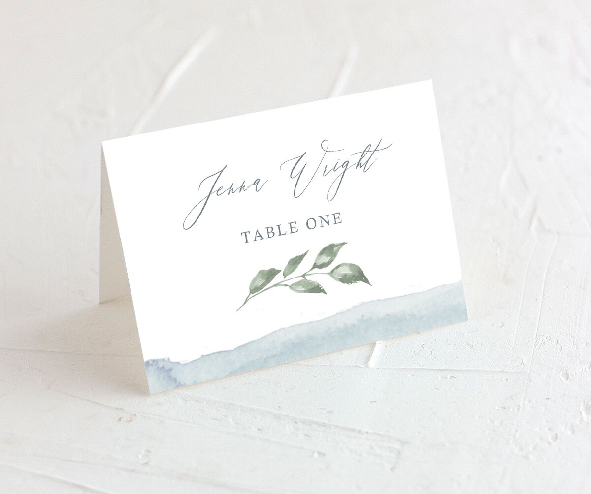 Watercolor Floral Place Cards front in French Blue
