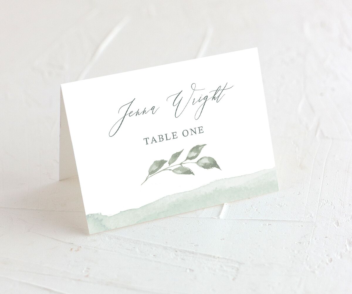 Watercolor Floral Place Cards front in Jewel Green
