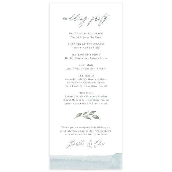 Watercolor Floral Wedding Programs back in French Blue