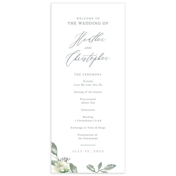 Watercolor Floral Wedding Programs front in French Blue