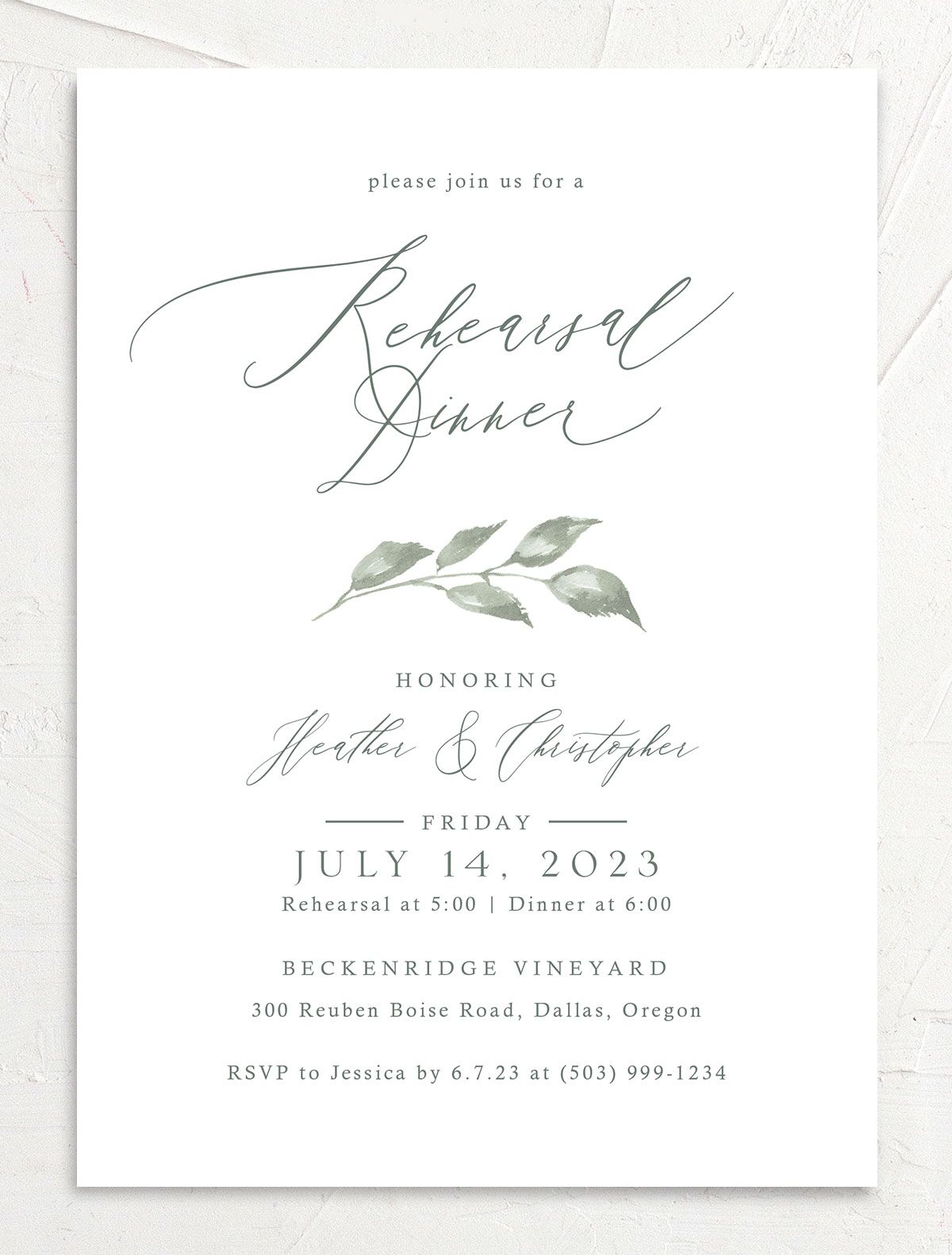 Watercolor Floral Rehearsal Dinner Invitations front in Green