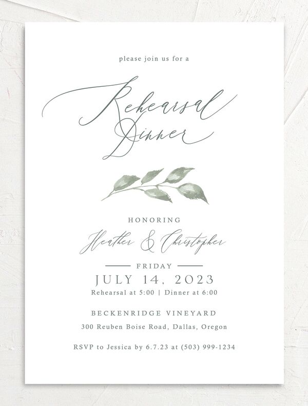 Watercolor Floral Rehearsal Dinner Invitations front in Jewel Green