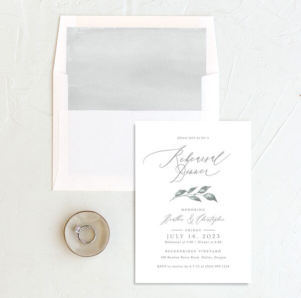 Watercolor Floral Rehearsal Dinner Invitations envelope-and-liner in Silver