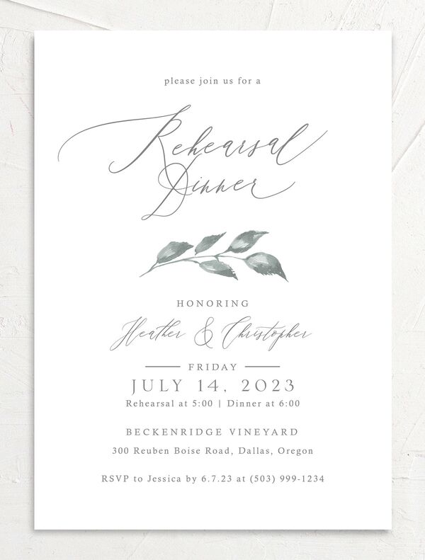 Watercolor Floral Rehearsal Dinner Invitations front in Silver