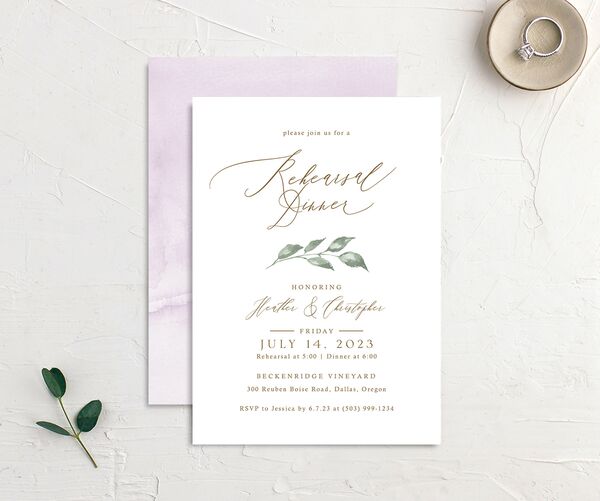 Watercolor Floral Rehearsal Dinner Invitations front-and-back in Lilac