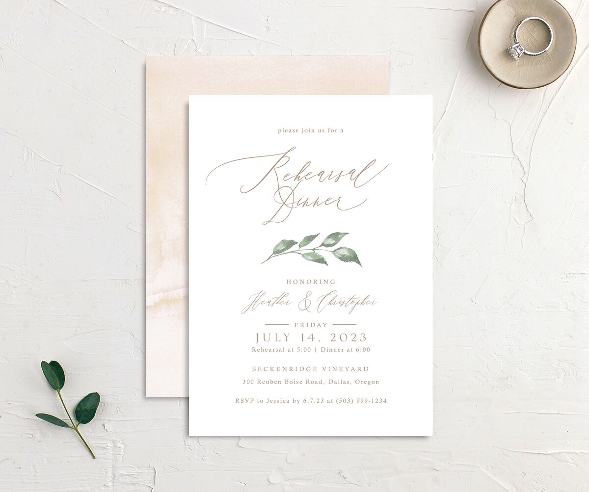 Watercolor Floral Rehearsal Dinner Invitations front-and-back in Rose Pink
