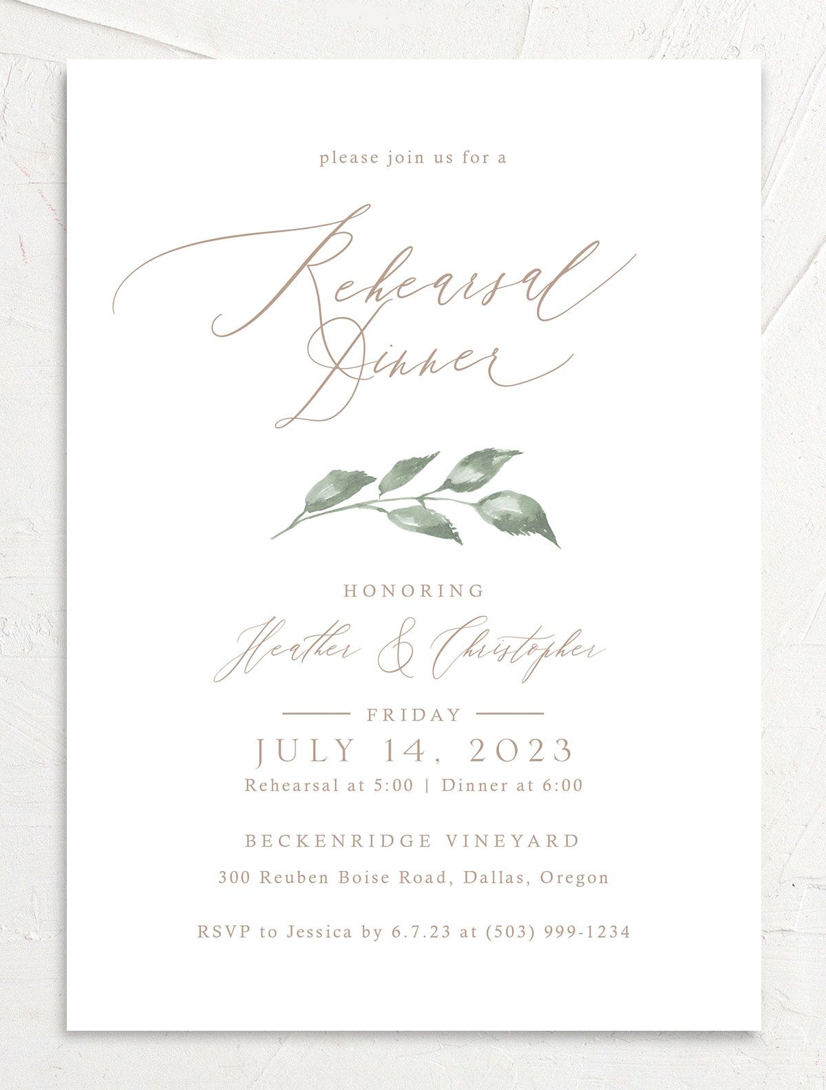 Watercolor Floral Rehearsal Dinner Invitations front in Rose Pink
