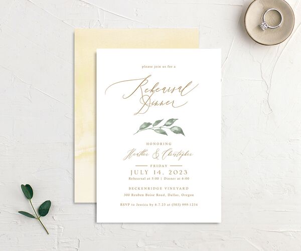 Watercolor Floral Rehearsal Dinner Invitations front-and-back in Lemon