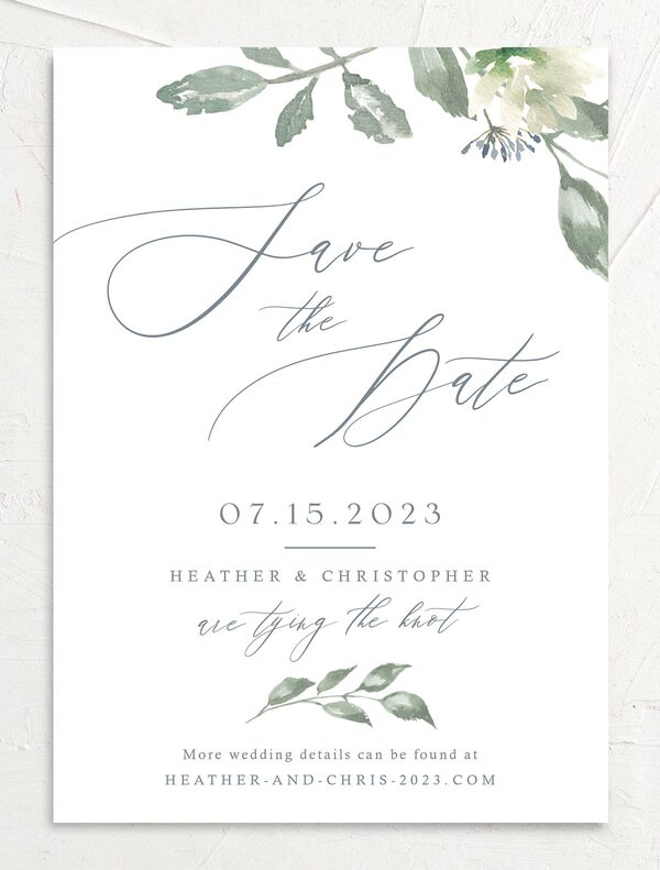 Watercolor Floral Save the Date Cards front in French Blue