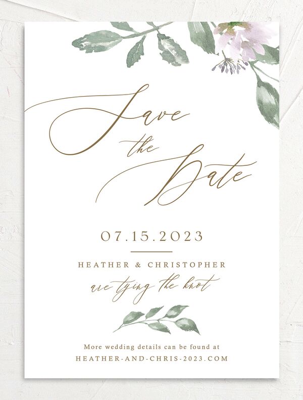 Watercolor Floral Save the Date Cards front in Lilac