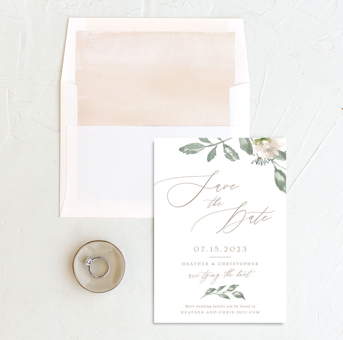 Watercolor Floral Save the Date Cards envelope-and-liner in Rose Pink