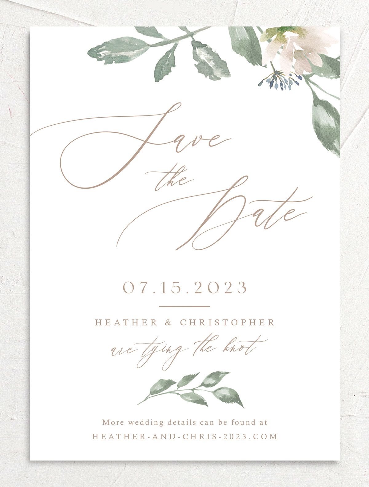 Watercolor Floral Save the Date Cards front in Rose Pink