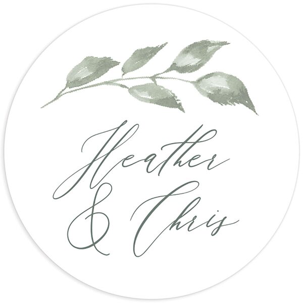 Watercolor Floral Wedding Stickers front in Jewel Green