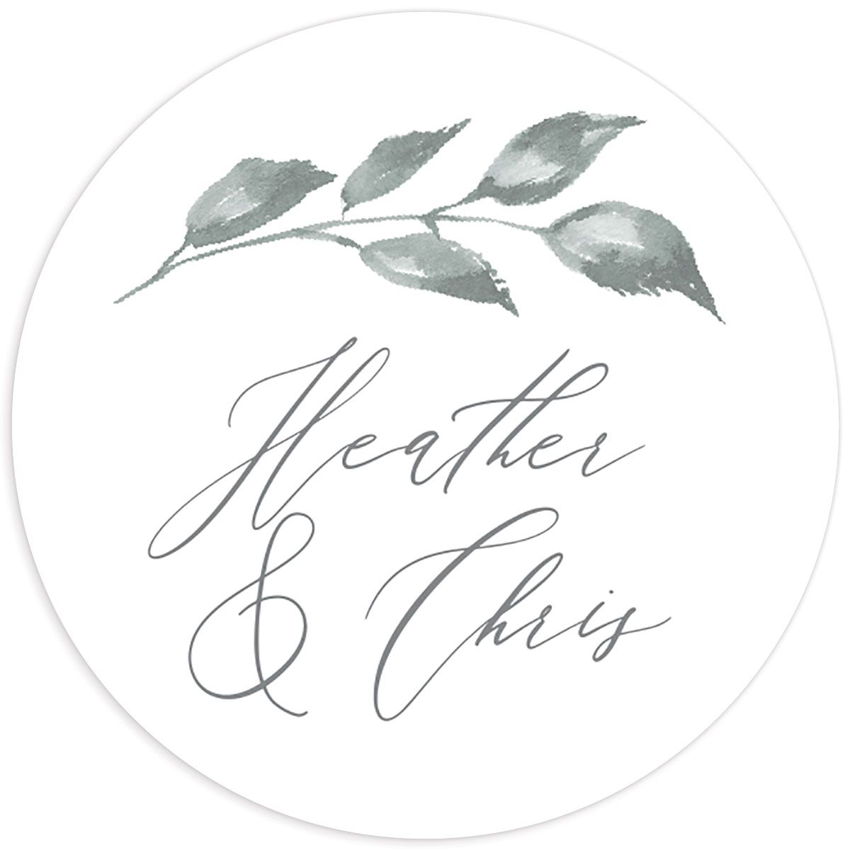 Watercolor Floral Wedding Stickers front in Grey