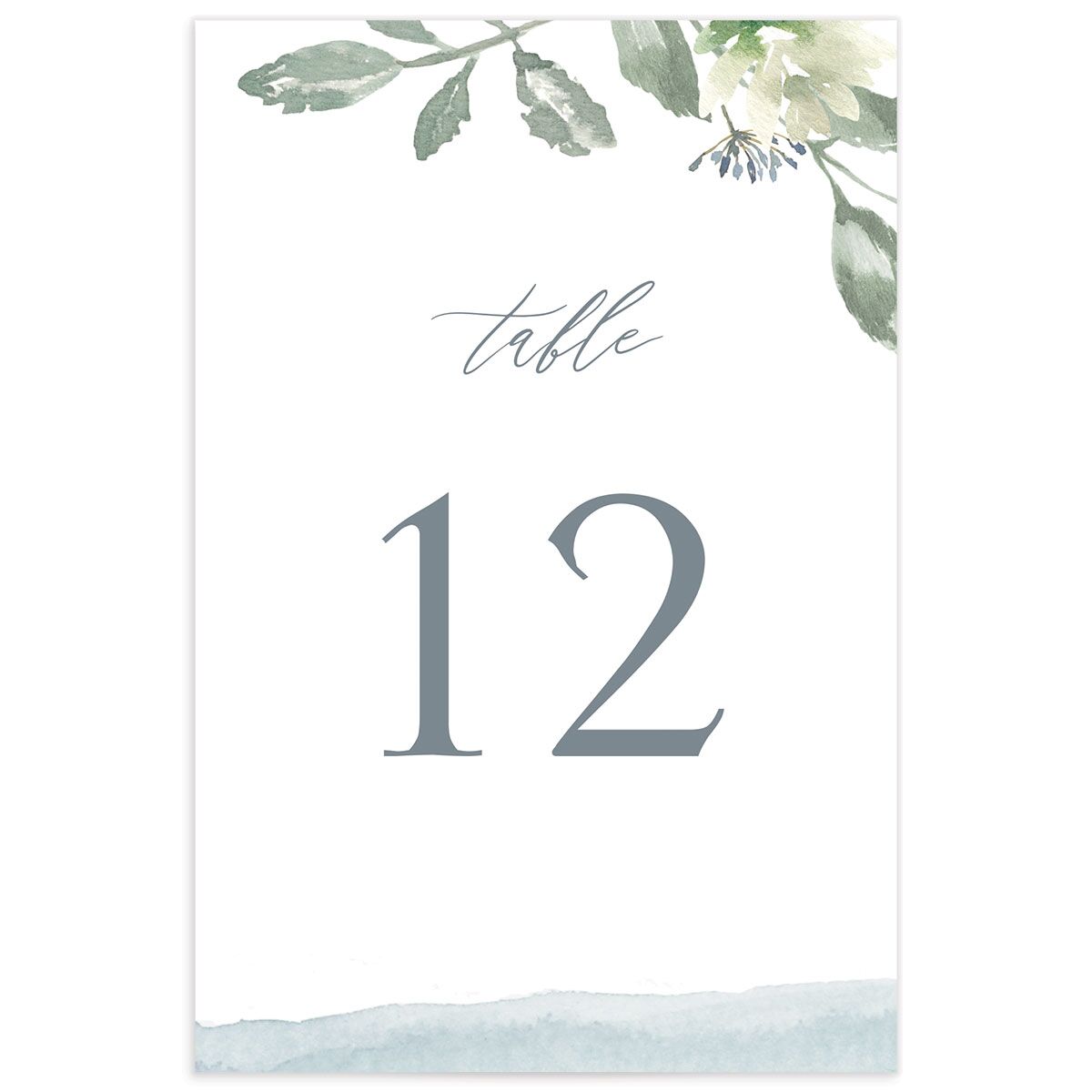 Watercolor Floral Table Numbers front in French Blue
