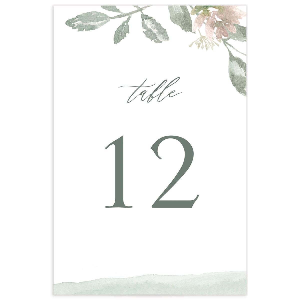 Watercolor Floral Table Numbers front in Green