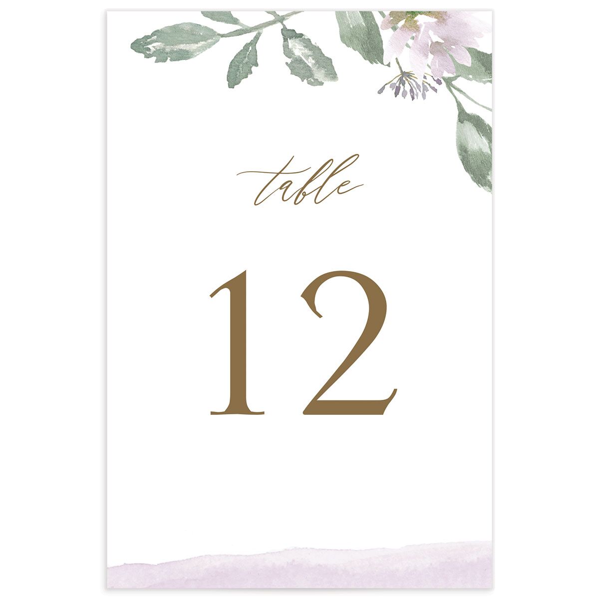 Watercolor Floral Table Numbers front in Lilac