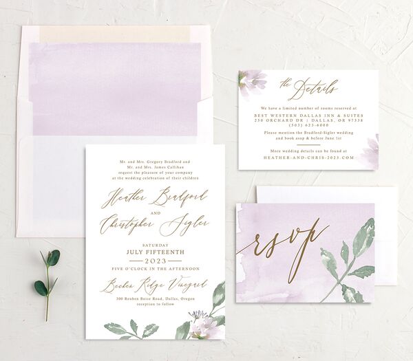 Watercolor Floral Wedding Invitations suite in Lilac