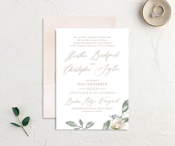 Watercolor Floral Wedding Invitations front-and-back in Pink