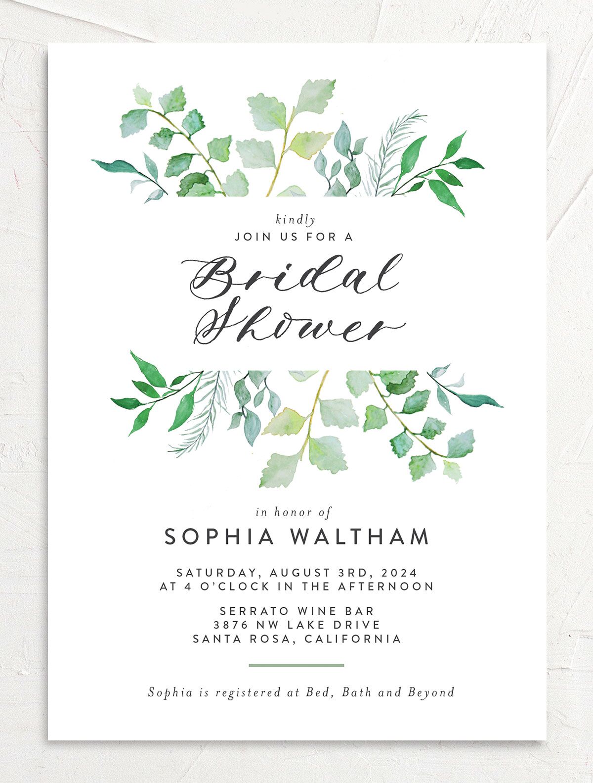 Bold Botanical Bridal Shower Invitations front in Jewel Green