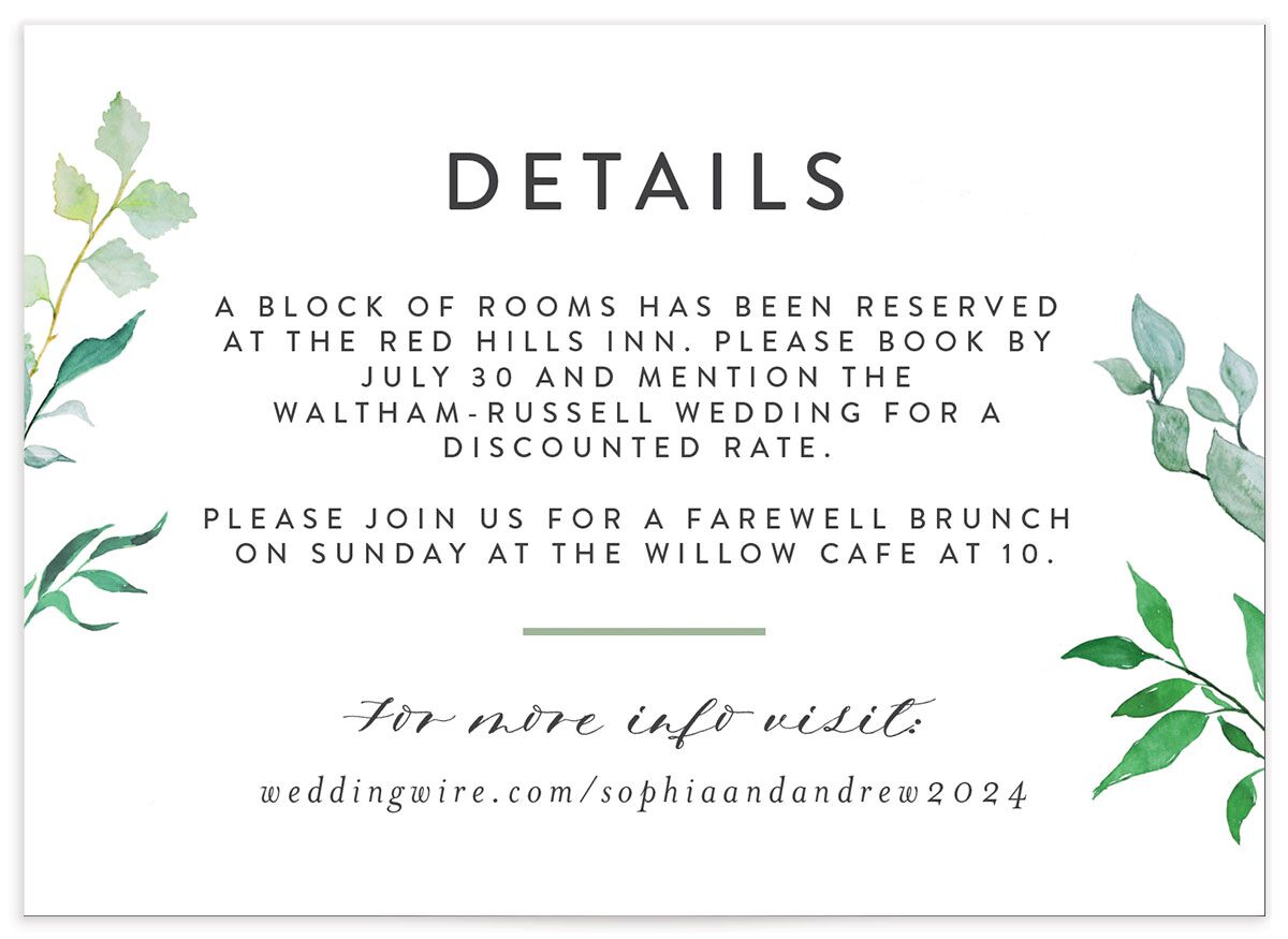 Bold Botanical Wedding Enclosure Cards front in Jewel Green
