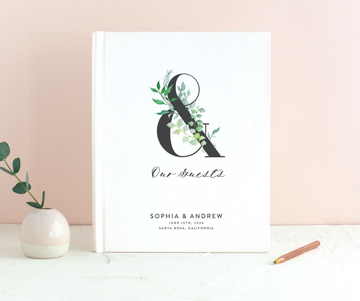 Bold Botanical Wedding Guest Book front in Jewel Green