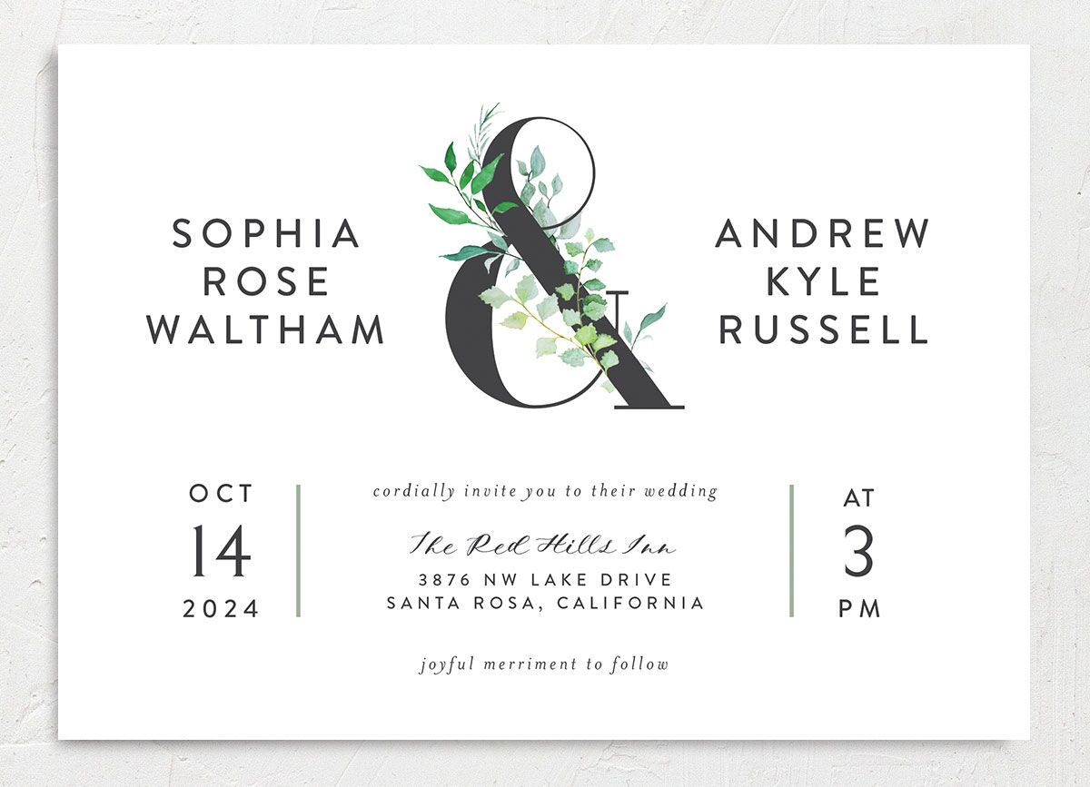 Bold Botanical Wedding Invitations front in Jewel Green